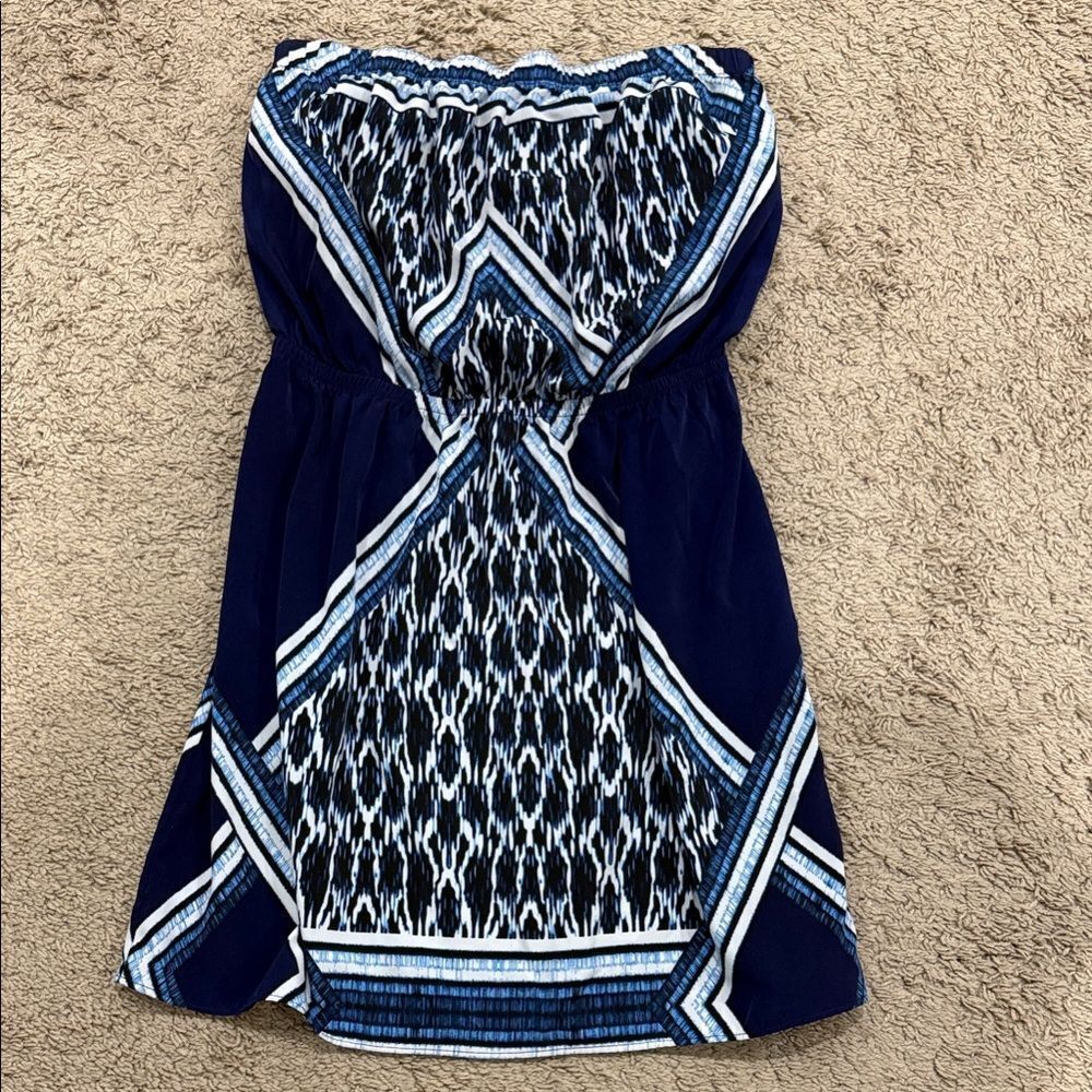 Express Navy and White Patterned Dress